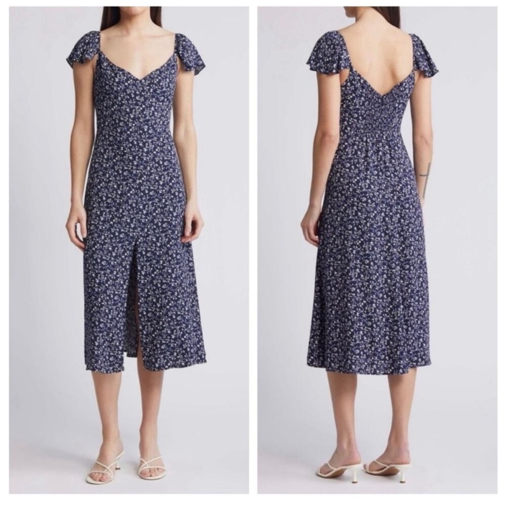 Reformation Baxley Floral Print Flutter Sleeve Midi Dress